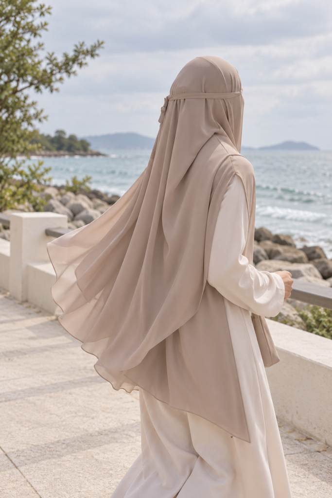 Safya Clipe khimar staying in place in strong wind