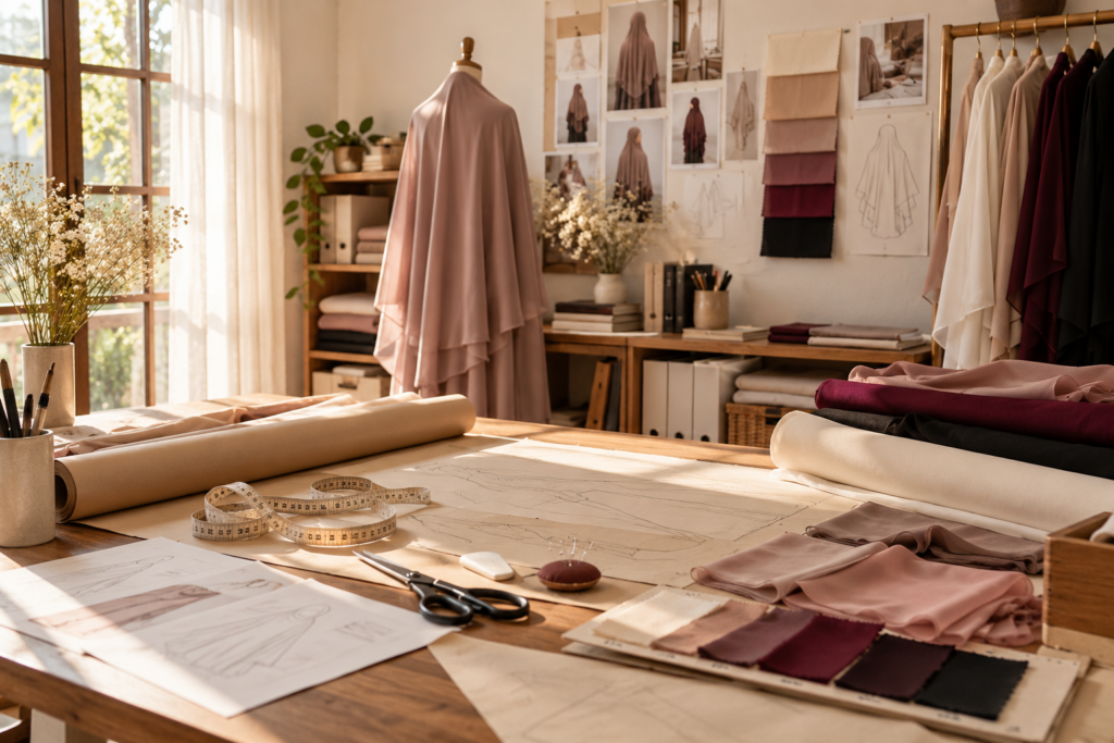 SHESHAWLS designing original khimar in our studio
