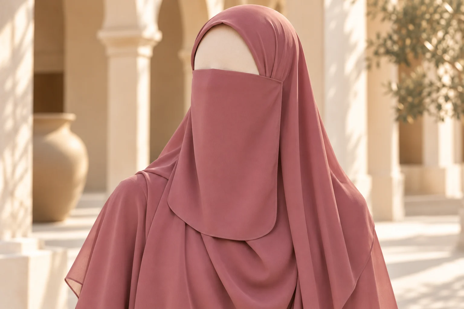 Dusty pink Hawwa Mini niqab with khimar